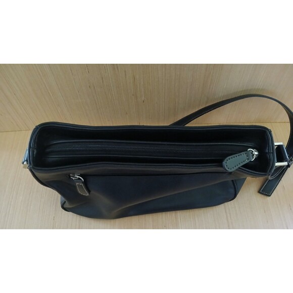 Liz Claiborne Black Shoulder Bag Adjustable Strap Front & Back Pockets - Picture 5 of 15